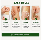 An infographic-style product page for VeinCare Herbal Varicose Vein Relief Patches, showing the product packaging, a leg diagram illustrating patch placement, ingredient callouts, usage steps, and comparison text on a white background.